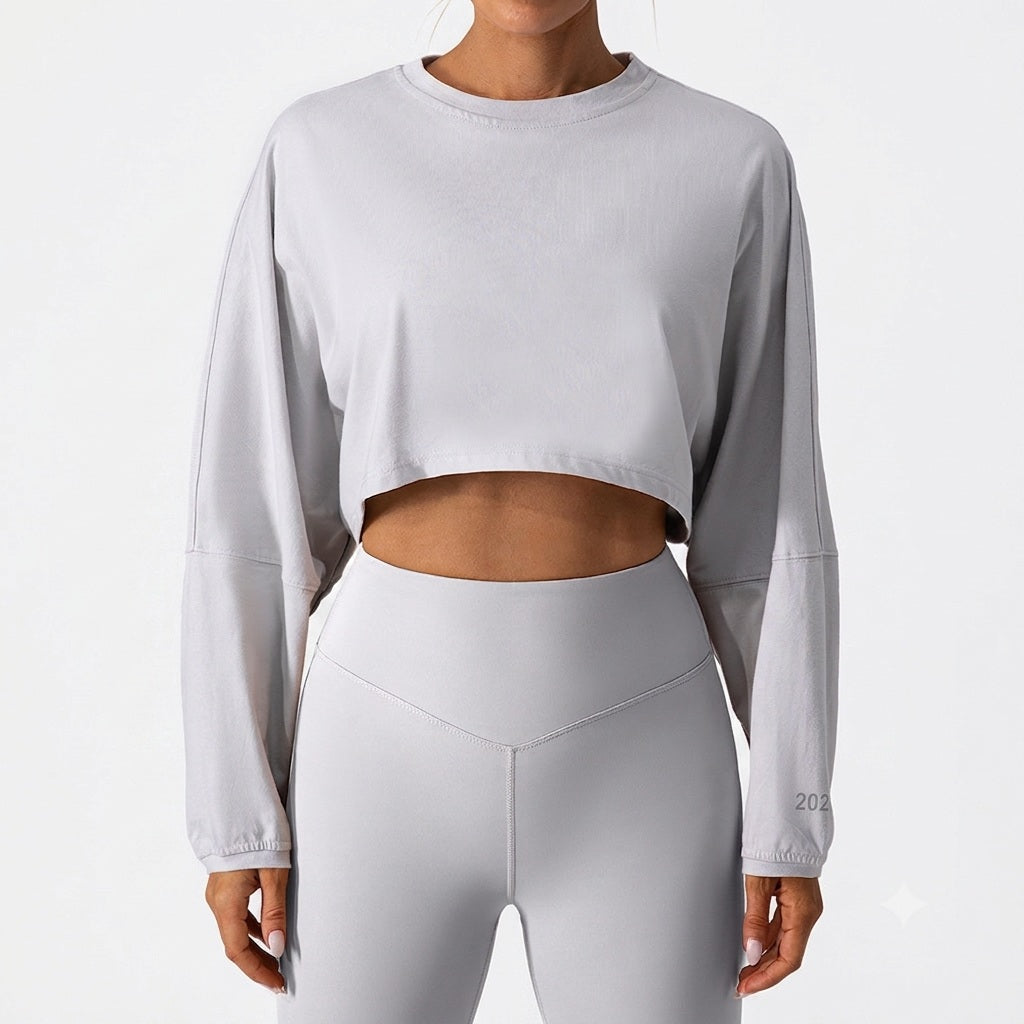 Women's Long Sleeve Yoga Top | Loose Crewneck Active Shirt