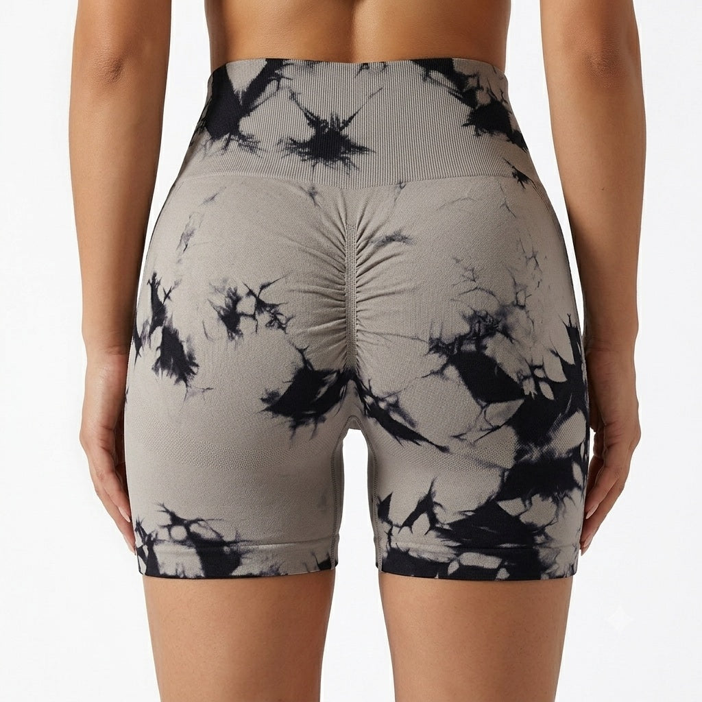 Tie-Dye Scrunch Yoga Shorts – Women's High-Waist Activewear