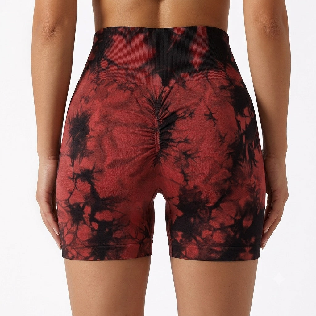 Tie-Dye Scrunch Yoga Shorts – Women's High-Waist Activewear