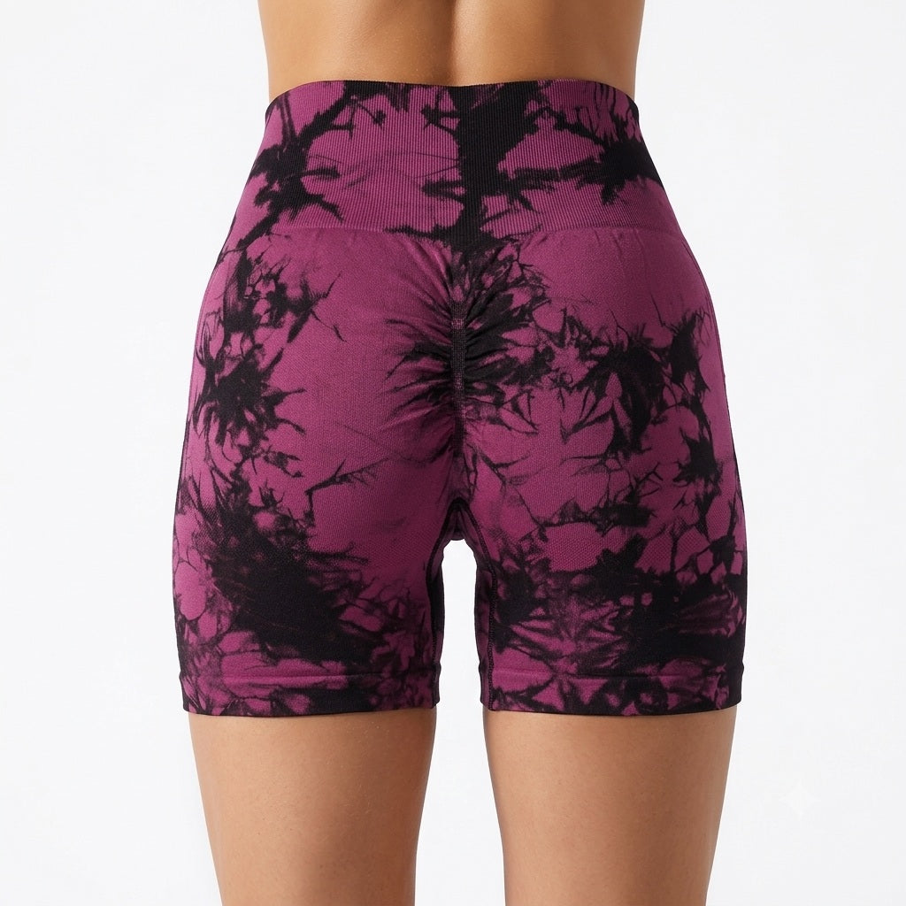 Tie-Dye Scrunch Yoga Shorts – Women's High-Waist Activewear