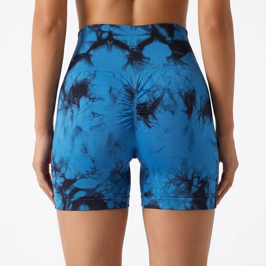 Tie-Dye Scrunch Yoga Shorts – Women's High-Waist Activewear