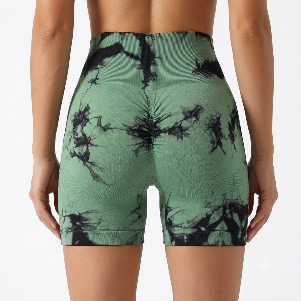 Tie-Dye Scrunch Yoga Shorts – Women's High-Waist Activewear