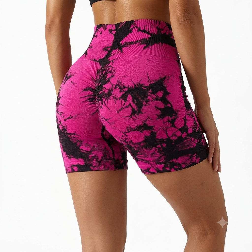 Tie-Dye Scrunch Yoga Shorts – Women's High-Waist Activewear