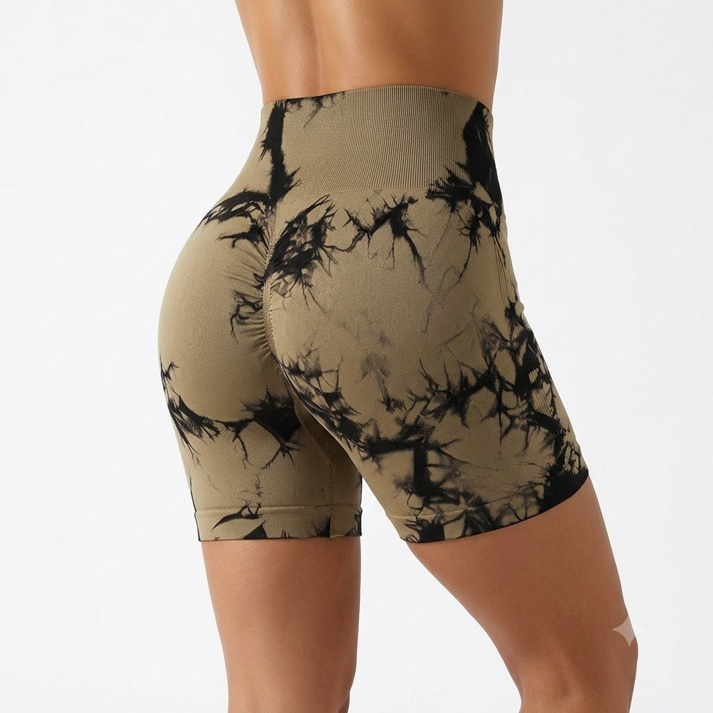 Tie-Dye Scrunch Yoga Shorts – Women's High-Waist Activewear