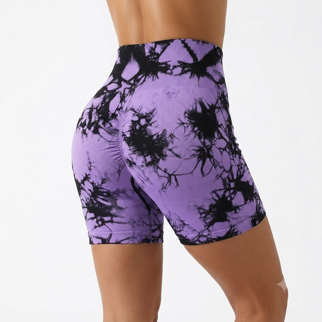 Tie-Dye Scrunch Yoga Shorts – Women's High-Waist Activewear