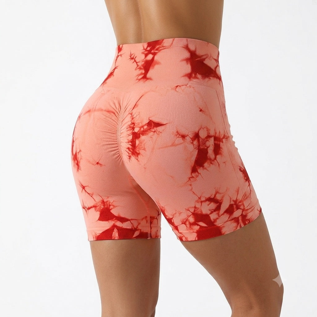 Tie-Dye Scrunch Yoga Shorts – Women's High-Waist Activewear