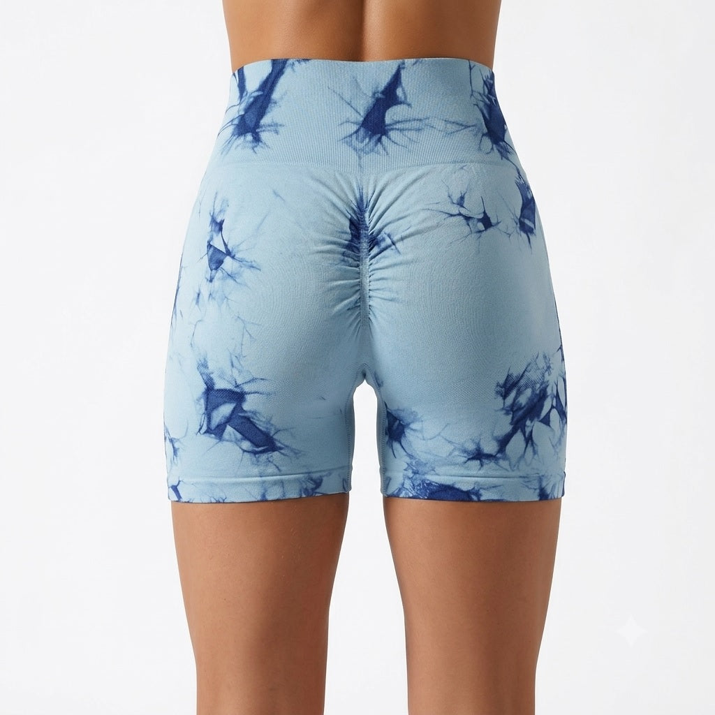 Tie-Dye Scrunch Yoga Shorts – Women's High-Waist Activewear
