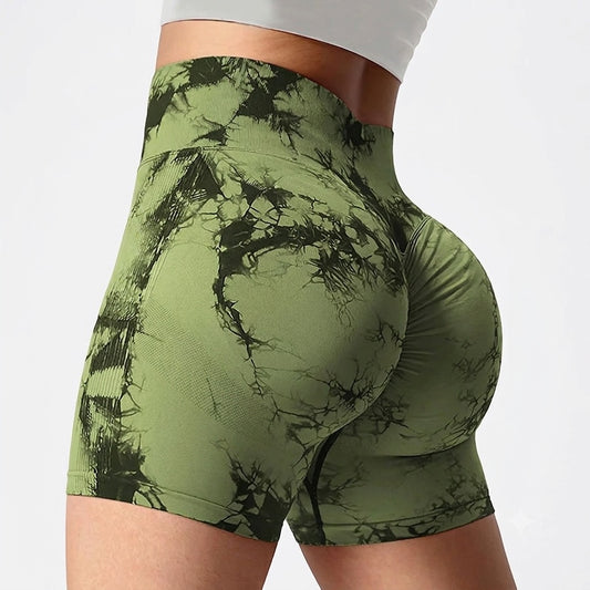 Tie-Dye Scrunch Yoga Shorts – Women's High-Waist Activewear