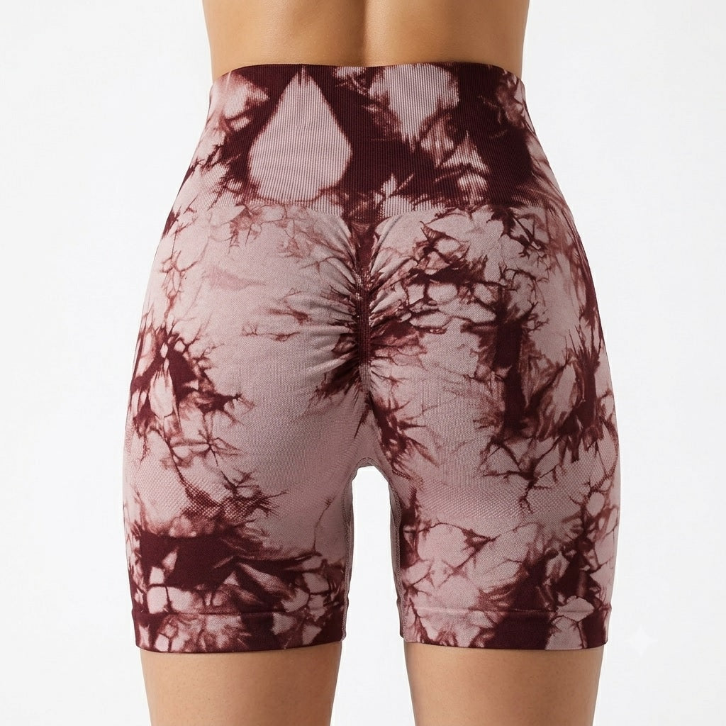 Tie-Dye Scrunch Yoga Shorts – Women's High-Waist Activewear