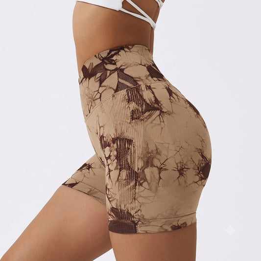 Tie-Dye Scrunch Yoga Shorts – Women's High-Waist Activewear