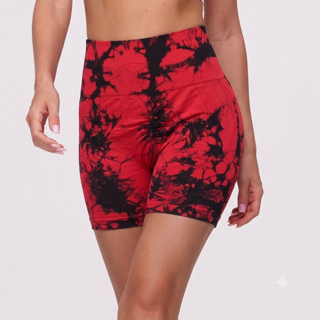 Tie-Dye Scrunch Yoga Shorts – Women's High-Waist Activewear