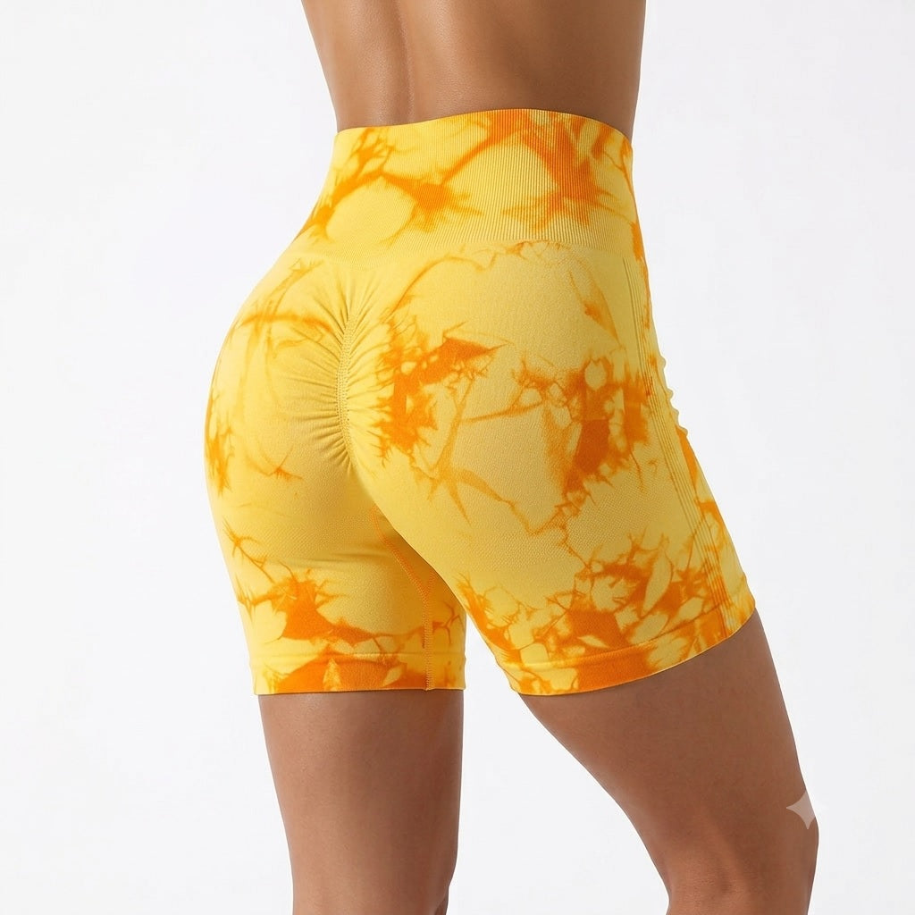Tie-Dye Scrunch Yoga Shorts – Women's High-Waist Activewear