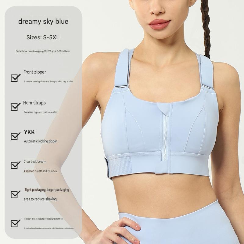 Women's High-Support Zipper Sports Bra – Shockproof Yoga & Running Top