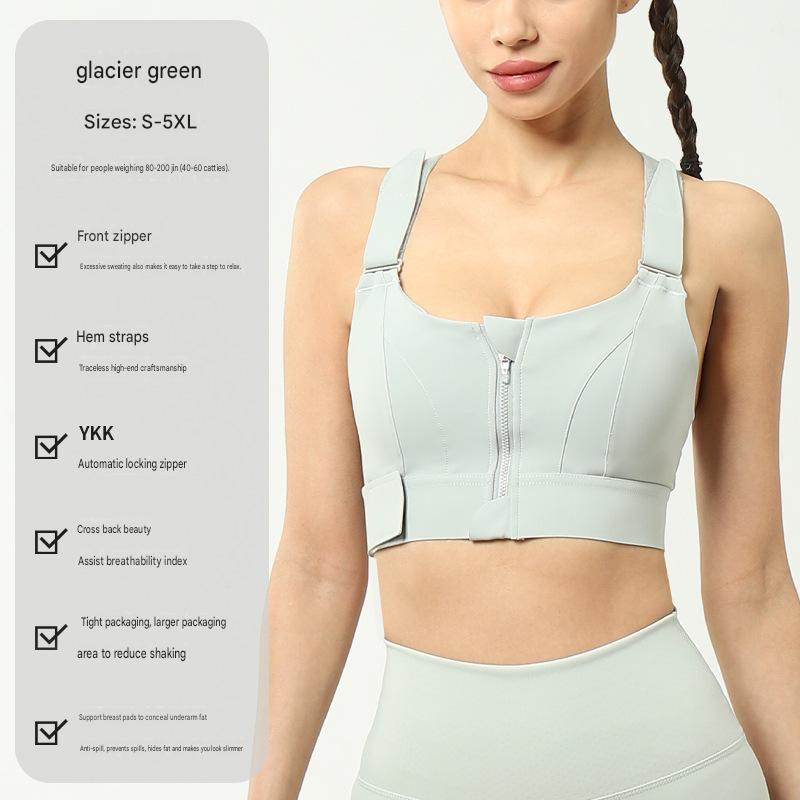 Women's High-Support Zipper Sports Bra – Shockproof Yoga & Running Top