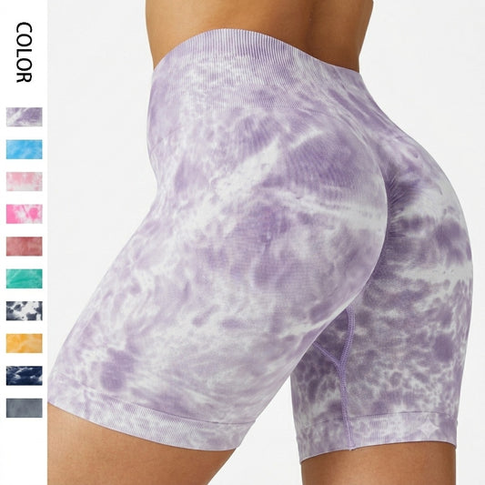 High-Waist Tie-Dye Yoga Shorts | Breathable & Hip Lift