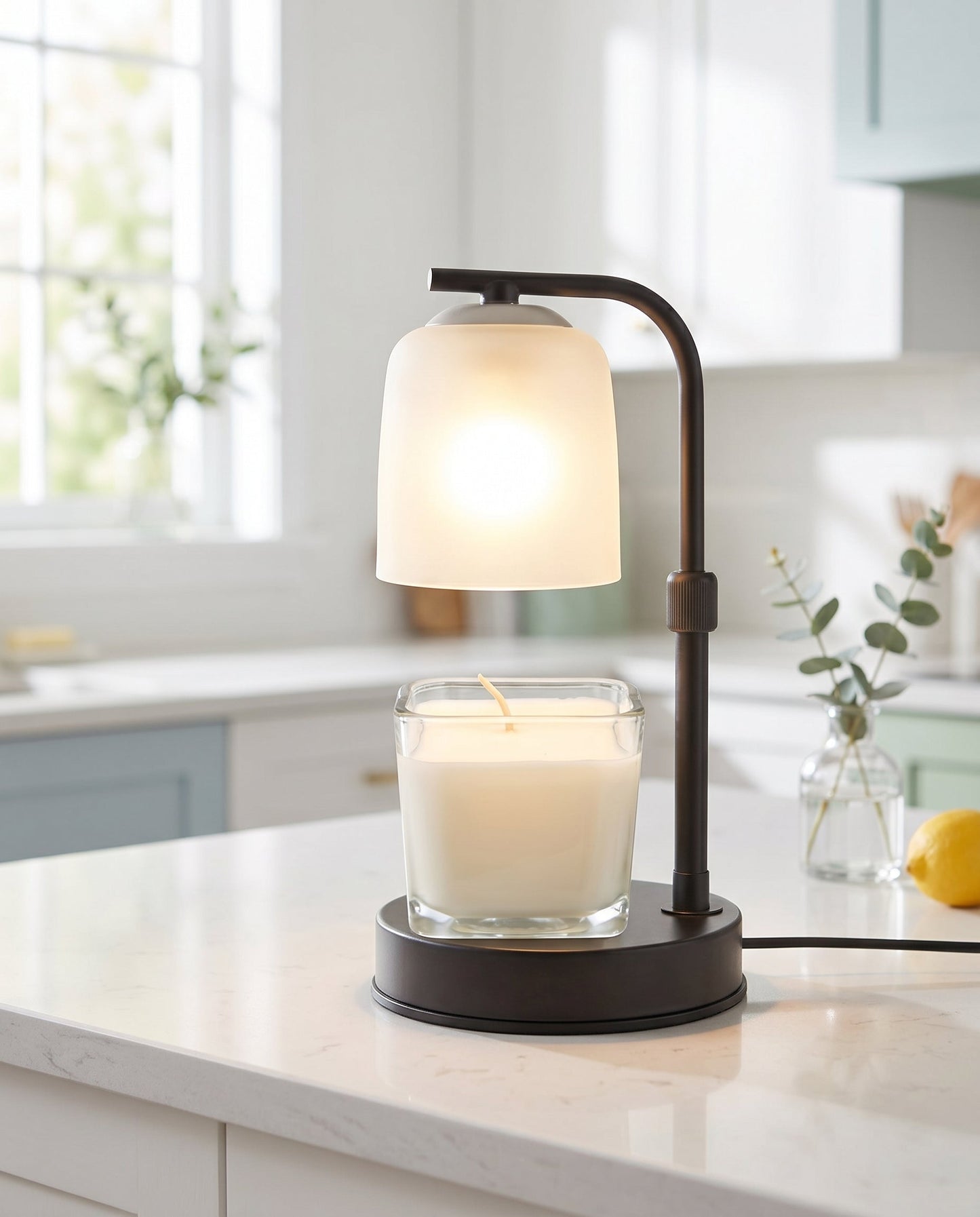 Black Metal Base with Frosted Glass - Candle Warmer Lamp